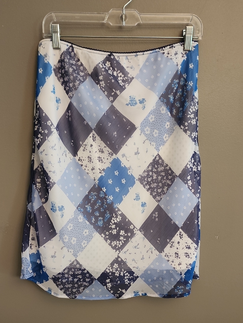Cotton On Blue and White Patchwork Midi Skirt